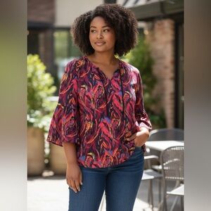 Pappagallo Multicolor Abstract Blouse- beautiful for fall, size L,